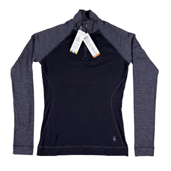 Smartwool Base Layer Thermal Merino Quarter Zip Women's Medium Black Grey Dot - Picture 2 of 9